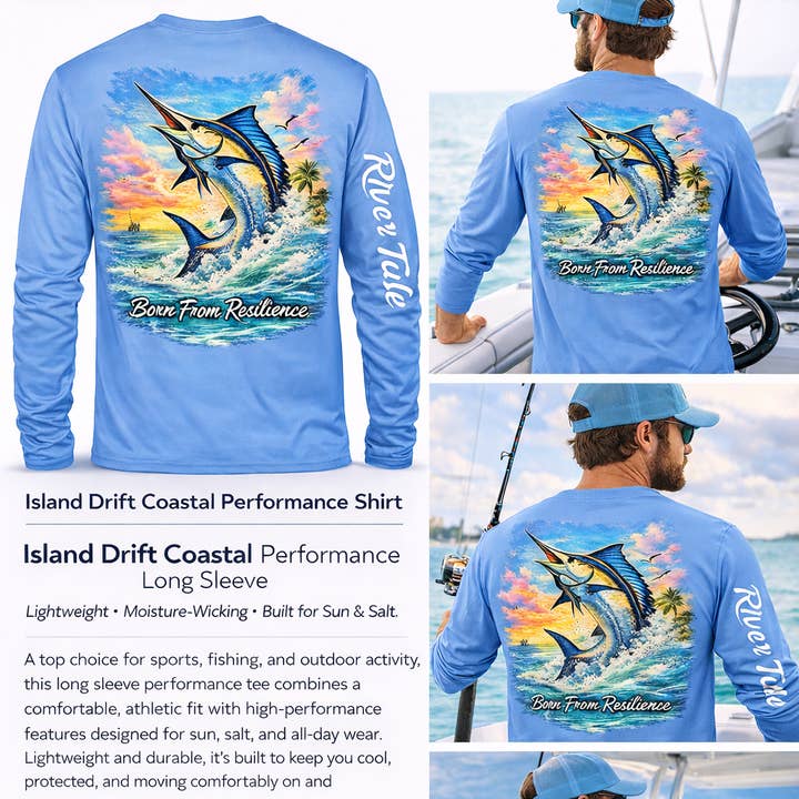 Island Drift Coastal Long Sleeve Performance Shirt for wholesale by River Tide Apparel