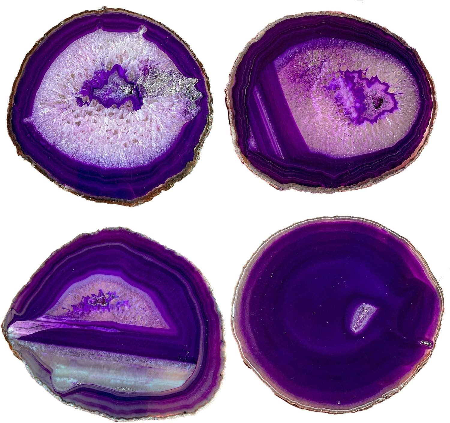 Crystal Deal· Wholesale – Großhandel Untersetzer – Lila Achat Geode Kristall Untersetzer 3,5-4" Set von 42