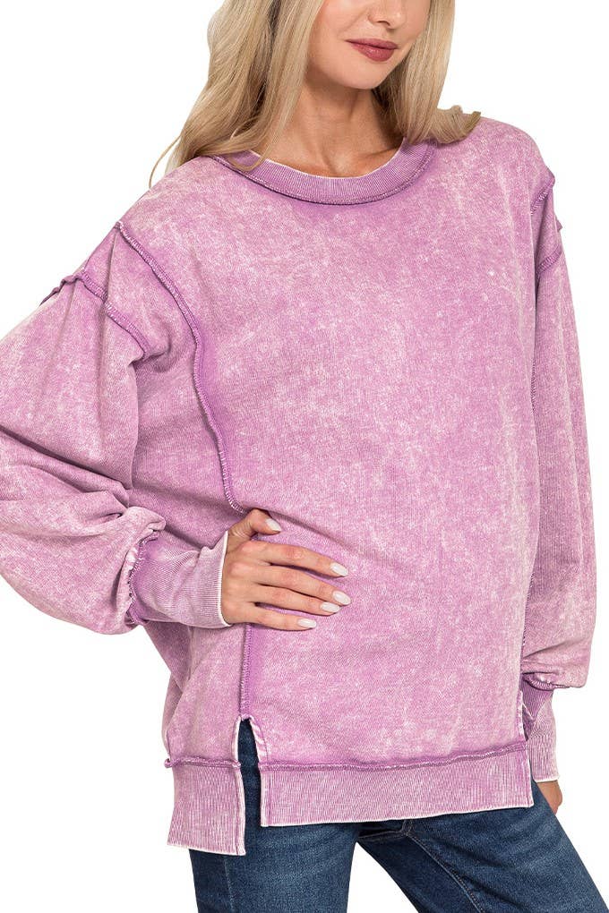 B VIOLET Acid Wash Sweatshirt - Exposed-seam With Trim Detail for wholesale on Faire0