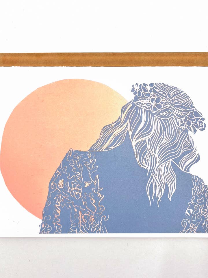 Block Printed Greeting Card, Flower Child for wholesale by HYGGE PRINTS