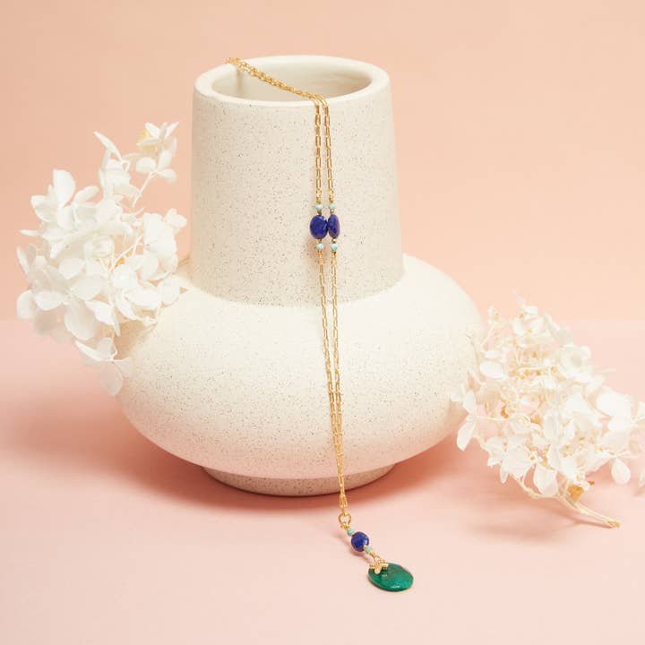 BRASILIEN SMARAGD LAPIS LANG HALSKÆDE for engroshandel hos Une A Une