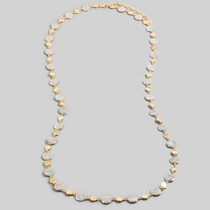 Mixed Textured Coins Long Chain Necklace for wholesale by The Looks by Fame Accessories