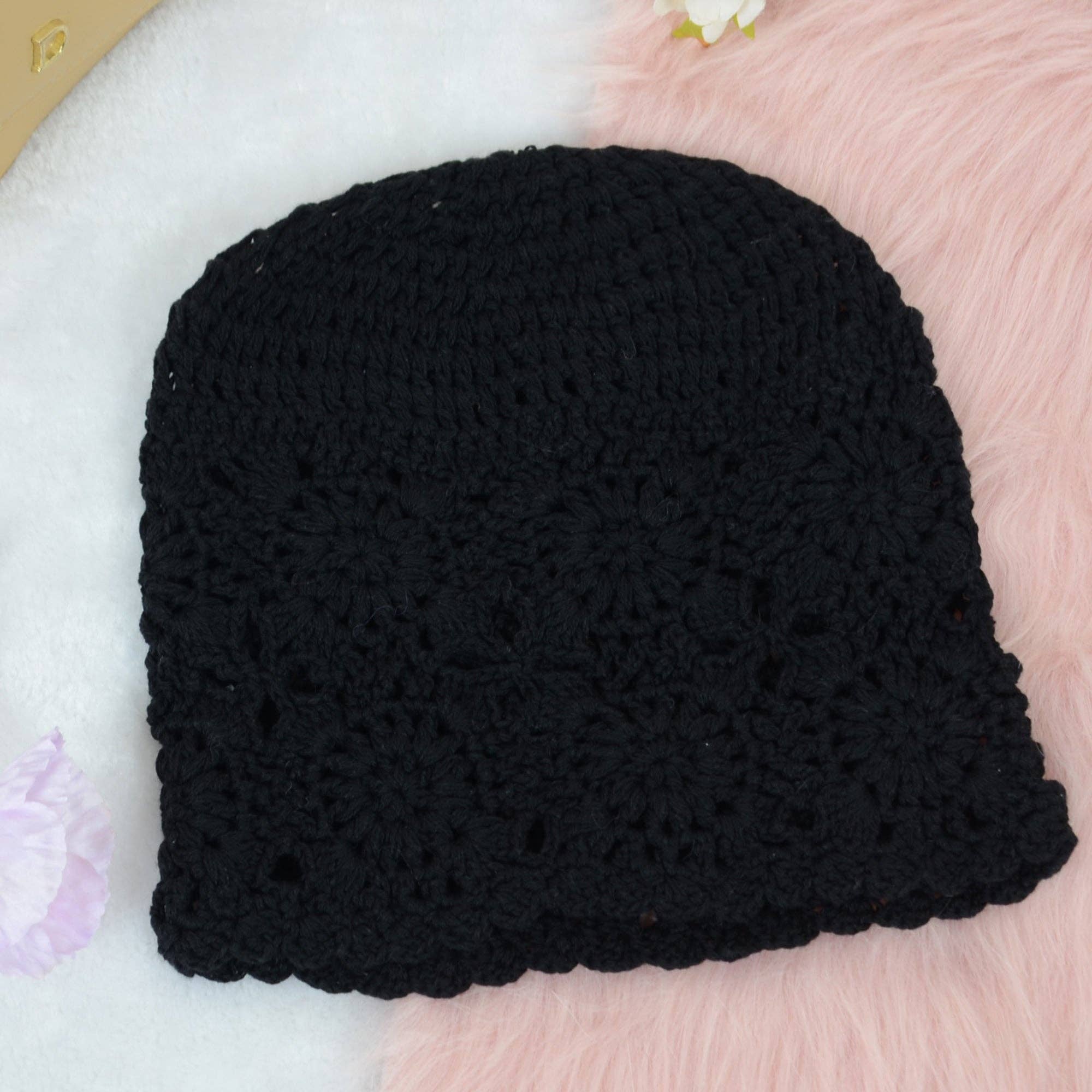 AK Brand - Wholesale Beanie - Women's - Crochet Floral Slouchy Beanie Knit Cutout Skull Cap Women8