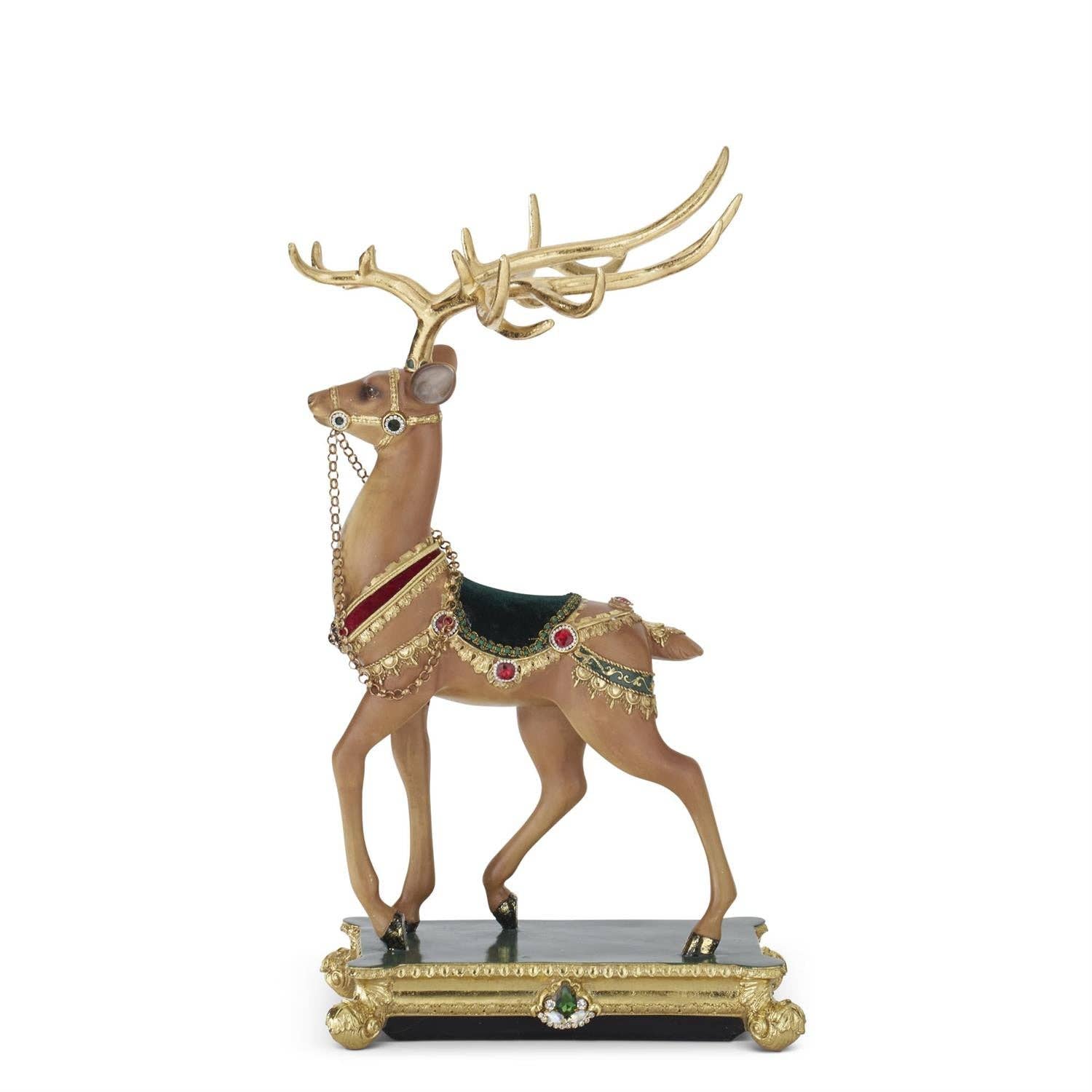 RC Home Decor - Wholesale Christmas Decoration - 21" Luxurious Green & Gold Jeweled Reindeer Figurine – Elegant Christmas Décor0