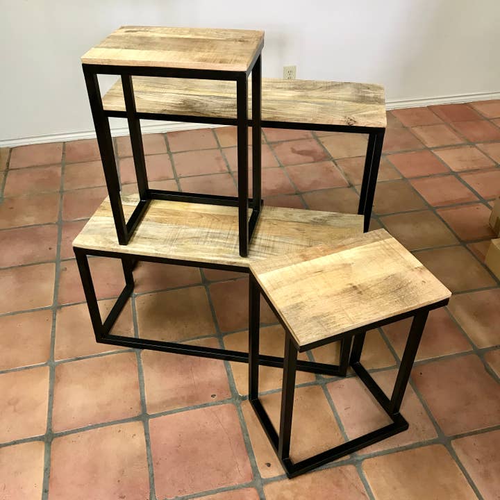 Wilco Home – Mesa consola por atacado – Conjunto de 4 peças: aparador, banco e duas mesas laterais gêmeas recicladas4