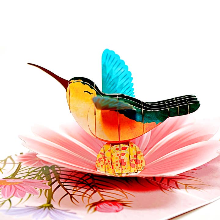Wonder Paper Art - Wholesale Everyday Greeting Card - Hummingbird Pop Up Card - Intricate Blooming Flowers Design
