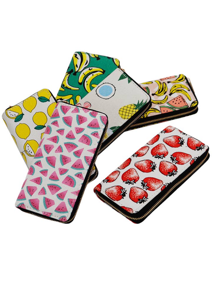 Portafoglio continentale in tela con cerniera singola Fruit per la vendita all'ingrosso da parte di Cap Zone