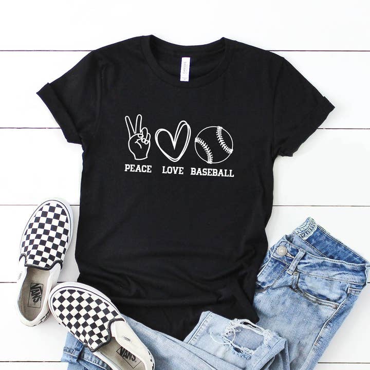 Peace Love Baseball | Sport | Jugend Kurzarm Rundhalsausschnitt für den Großhandel von The Juniper Shop Wholesale