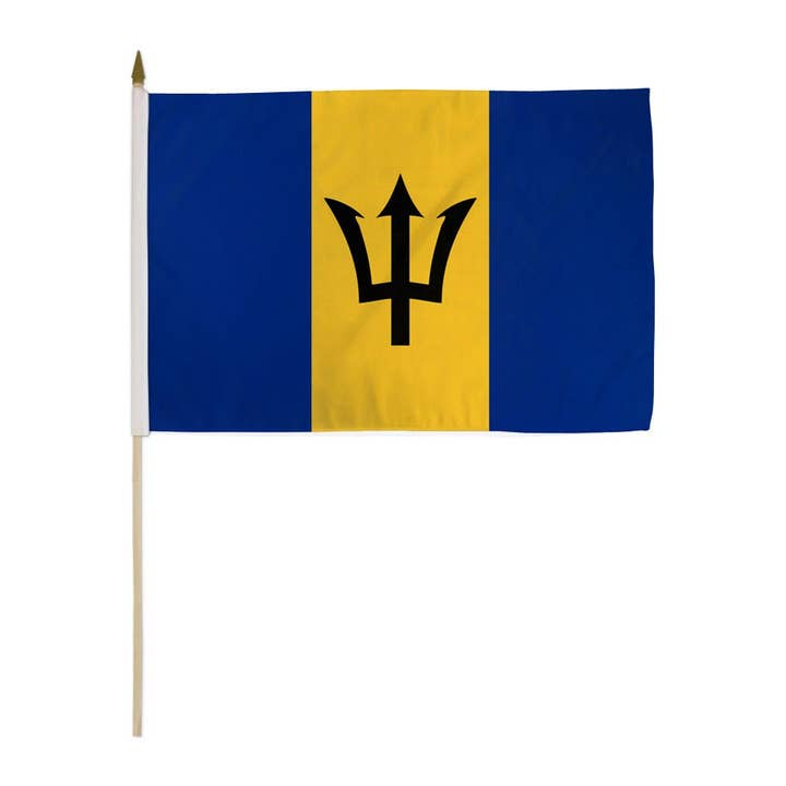 Flags Importer - Vendita all'ingrosso Bandiere - Bandiera di Barbados 12x18 pollici con asta