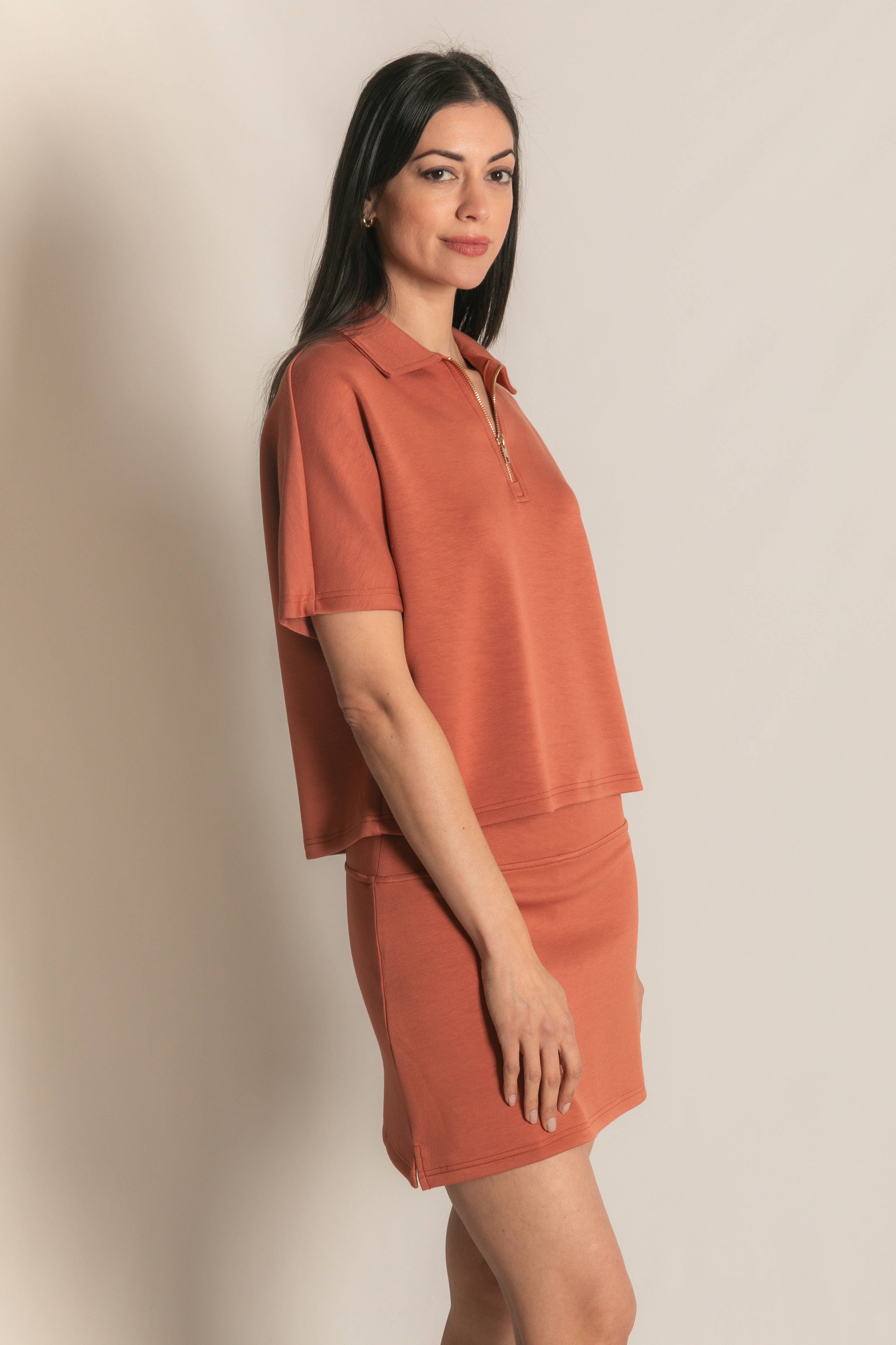 P. CILL - Wholesale Knit Top - Women's - P. CILL Butter Modal Short Sleeve Quarter Zip Top73