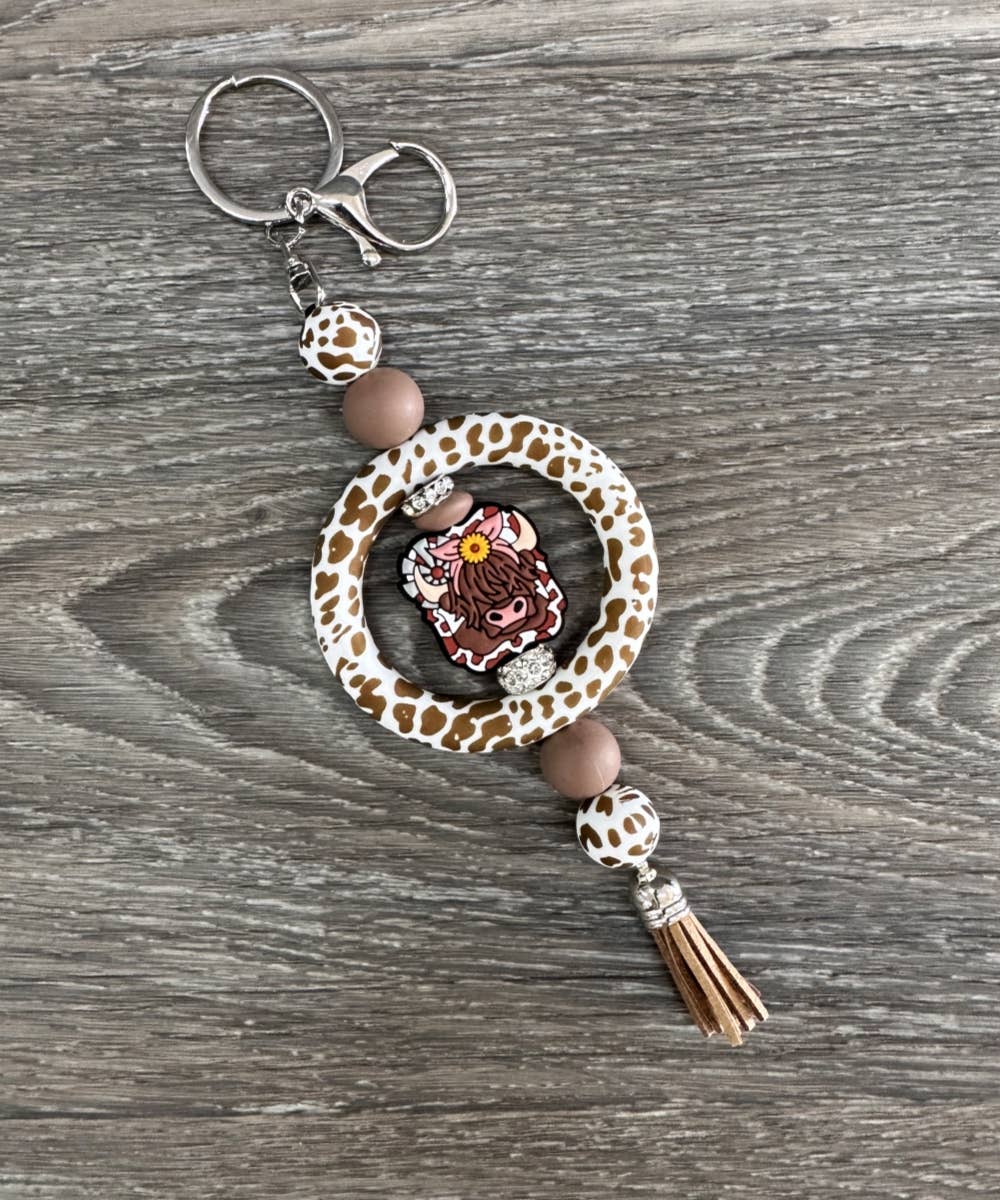 DESHENG ENTERPRISE – wholesale Nyckelringar - Dam – HIGHLAND COW FJÄRIL SILIKONPÄRLAD NYCKELRING