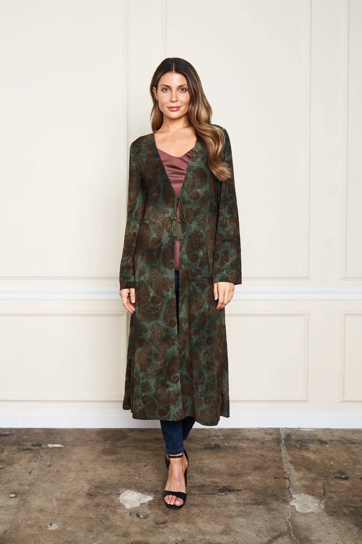 Paparazzi - Wholesale Kimono - Women's - 5705-MAK Flocked ITY Kimono w/ Tie Front5