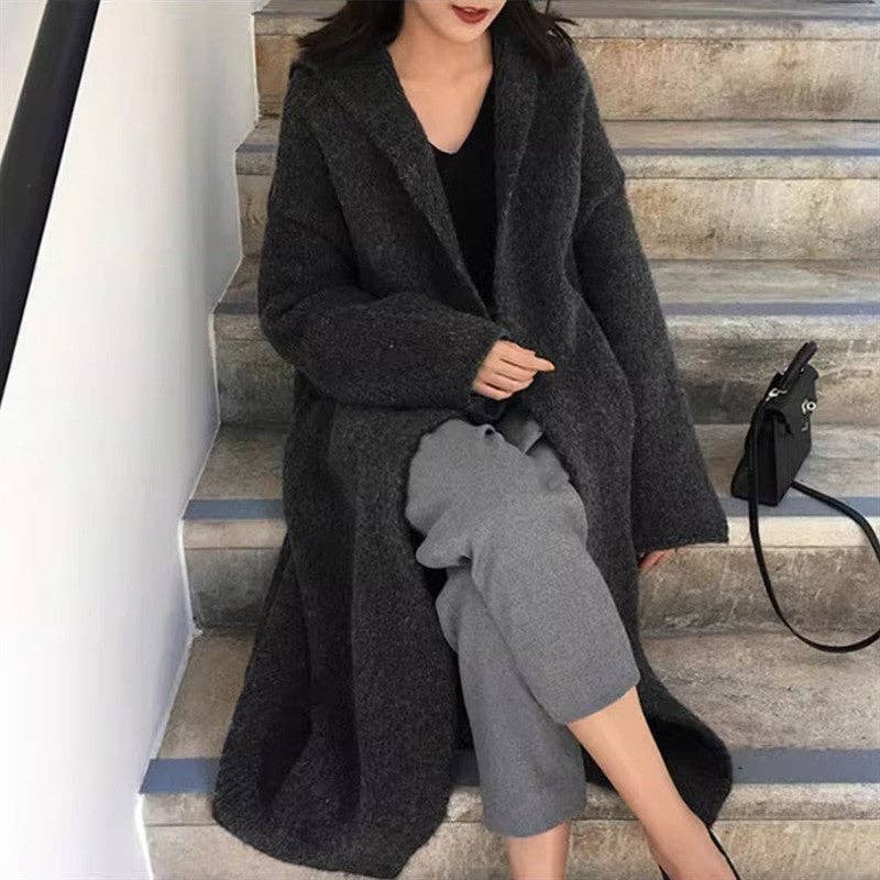 FurDecoration - Venta al por mayor Cárdigan - Mujer - Cárdigan de punto de color liso con capucha por encima de la rodilla2