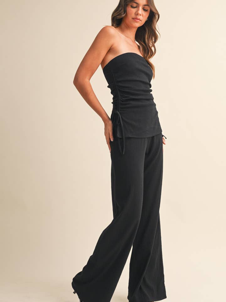 IST6374 TUBE TOP WITH SIDE RUCHING AND WIDE LEG PANTS SET for wholesale by Klesis