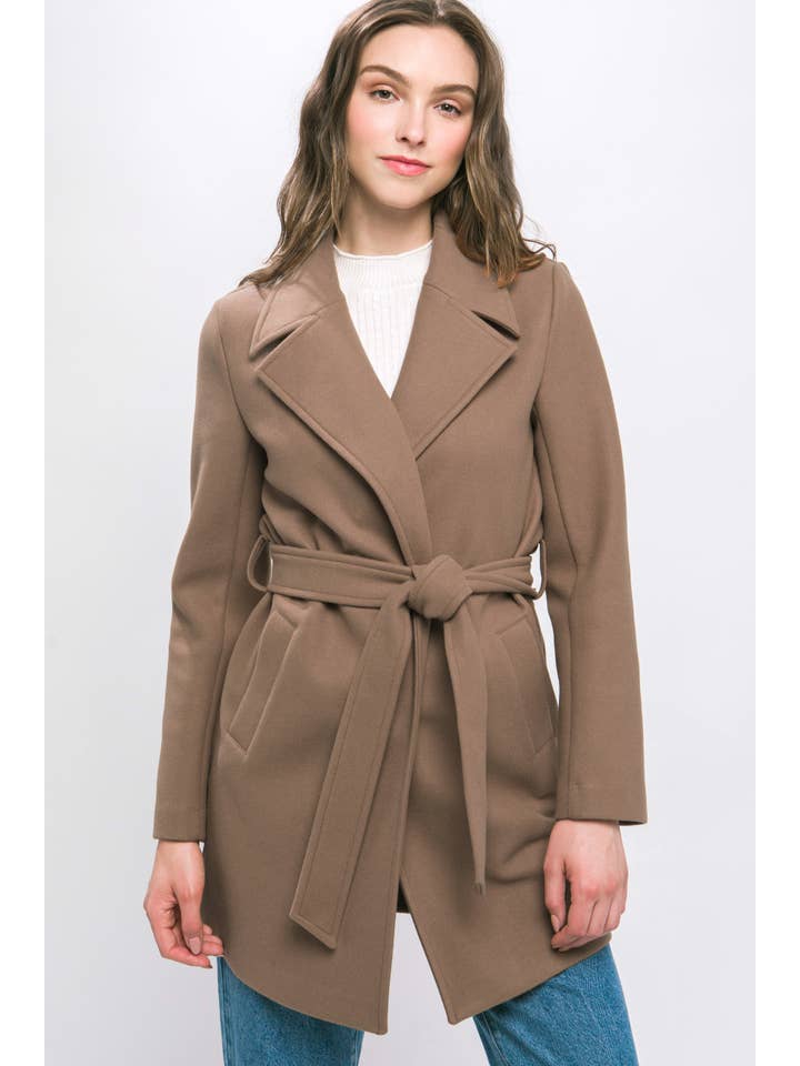 42POPS - Wholesale Coat - Women's - ...SI-26933 Lapel Collared Trench Coat with Waist Tie4