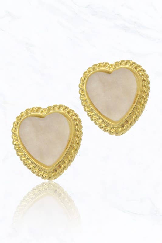 Suzie Q USA - Vente Clous d'oreille - Boucles d'oreilles cœur en laiton texturé trempé dans de l'or (or blanc)1