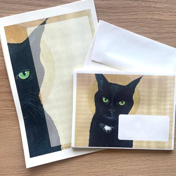 Stationery set - Olive the black cat for wholesale by Christi Sobel