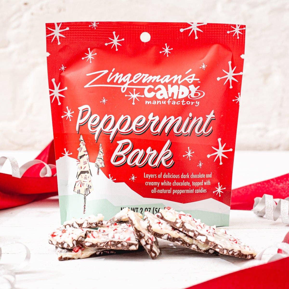 Zingerman's Candy Manufactory - Wholesale Chocolate Covered Sweets - Peppermint Bark - 2oz Pouch - 1 year shelf life2