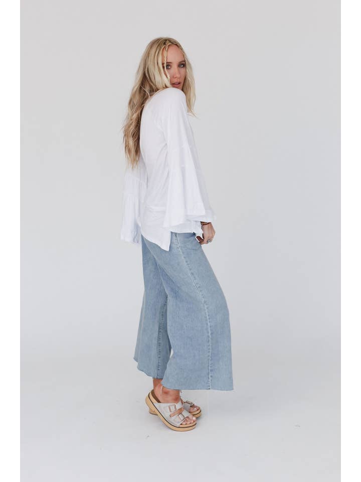 Three Bird Nest - Wholesale Tunic - Women's - Bell Sleeve Baseball Tee - White5