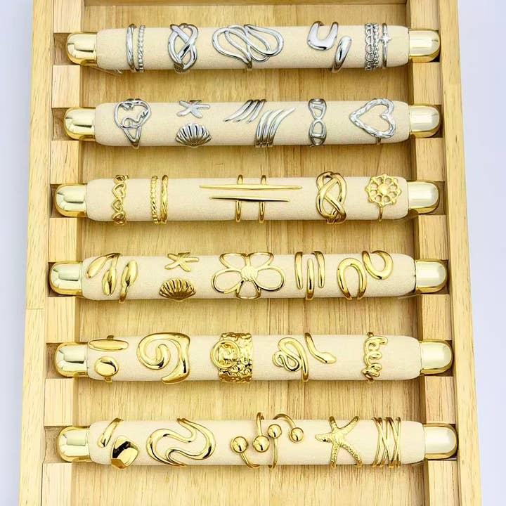 COSMOS - Wholesale Jewelry Set - Set of 30 assorted trendy adjustable rings in stainless steel1