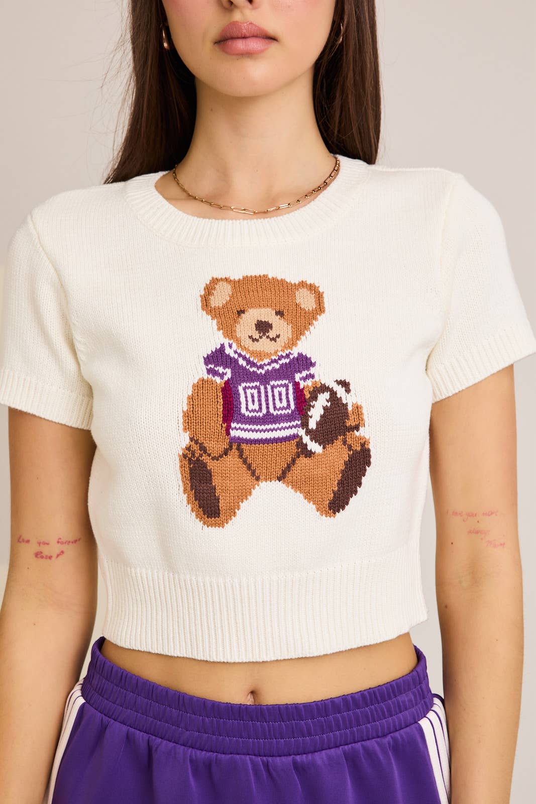 LE LIS - Wholesale Knit Top - Women's - SHORT SLEEVE CREW NECK TEDDY BEAR SWEATER TOP4