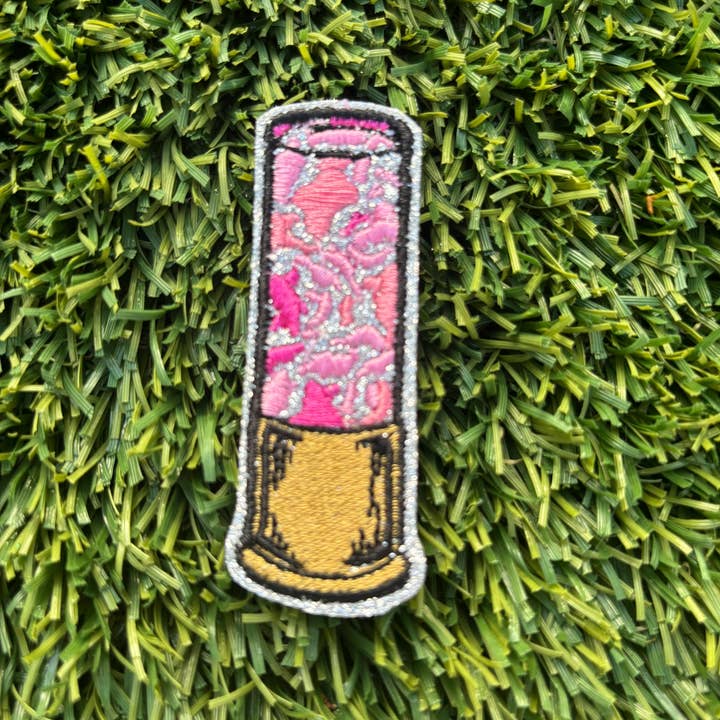 Eric Hill Designs, LLC - Wholesale Patch - Camo Shot Gun Shell Glitter Embroidered Patch2