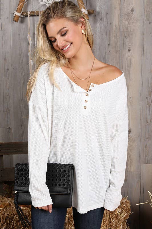 NINEXIS - Wholesale Knit Top - Women's - CWTTL450_BUTTON PLACKET LONG SLEEVE WAFFLE TOP5