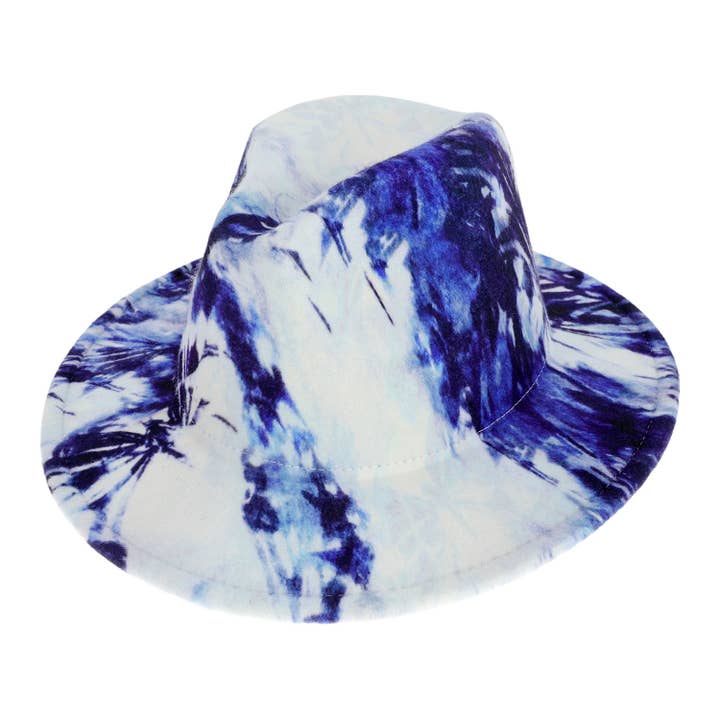 SP Sophia Collection - Wholesale Fedora - Women's - Wide Brim Blue White Tie-Dyed Felt Panama Fedora Hat