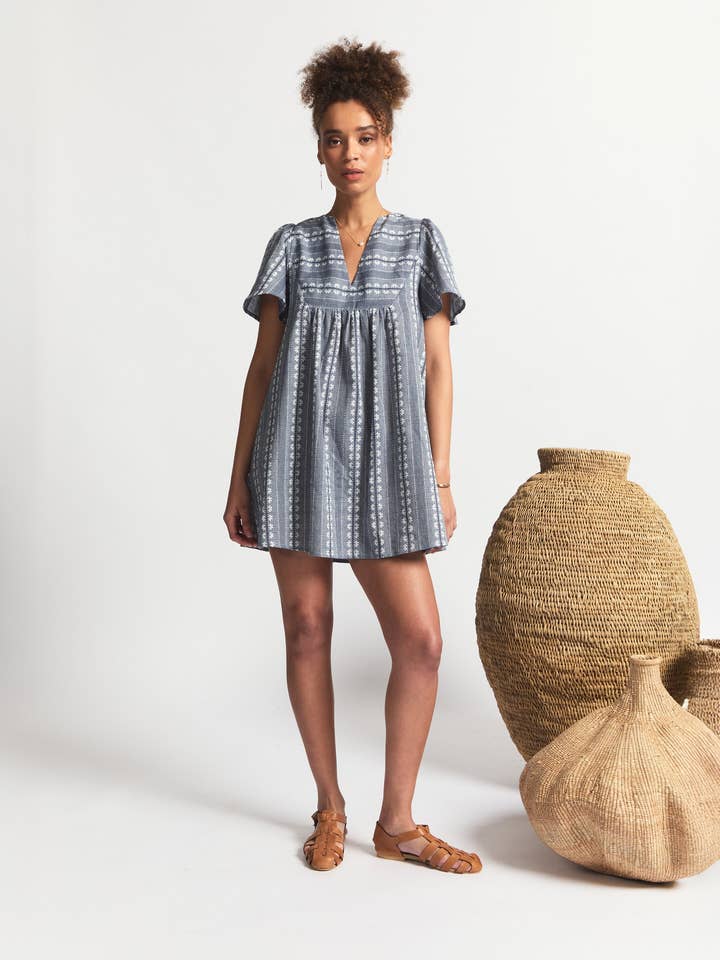 Aurora | Flutter Sleeve Dress | Navy Flower for wholesale by Sitting Pretty