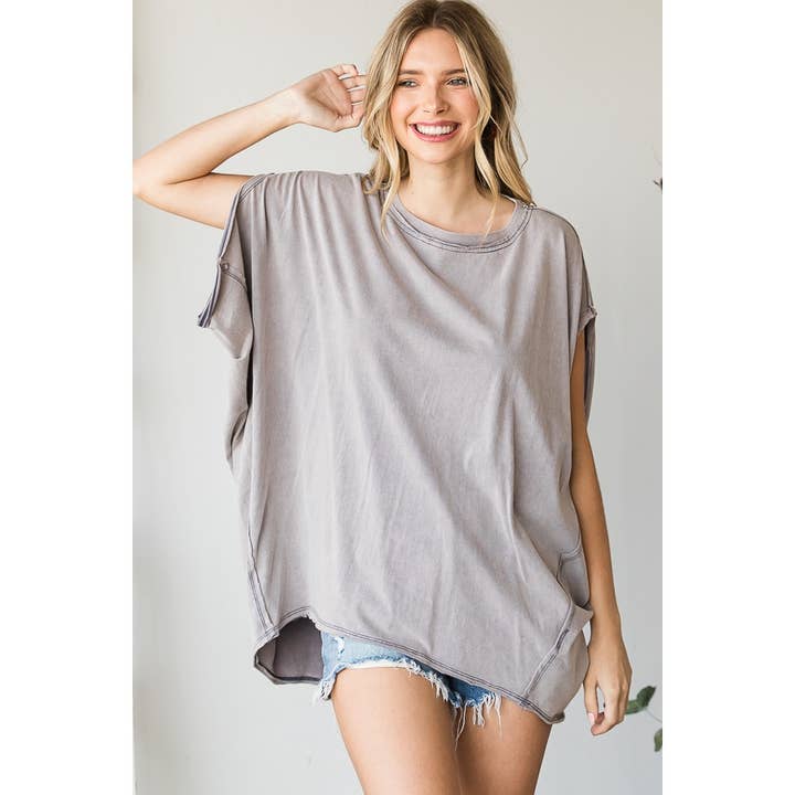Oli&Hali - Wholesale Knit Top - Women's - MINERAL WASHED OVERSIZED TEE