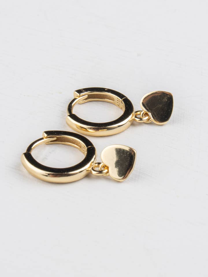 Claude Tiny Heart Huggie - Gold Plated on Sterling Silver for wholesale by Olia Jewellery