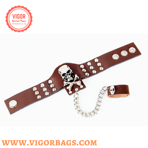 Mix Match Colors Rock ring conjoined ghost head leather bracelet Dance show a for wholesale on Faire1