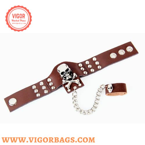 Mix Match Colors Rock ring conjoined ghost head leather bracelet Dance show a for wholesale on Faire1