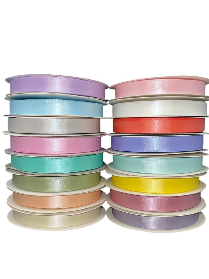 Double Face Satin Unwired ⅝" Pastel 50 Yd Ribbon -- 16 Pack for wholesale by Thompson Wholesale