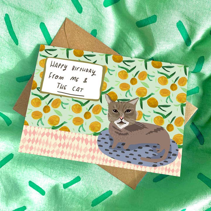 Carte Joyeux anniversaire de moi et du chat pour la vente par Nicola Rowlands