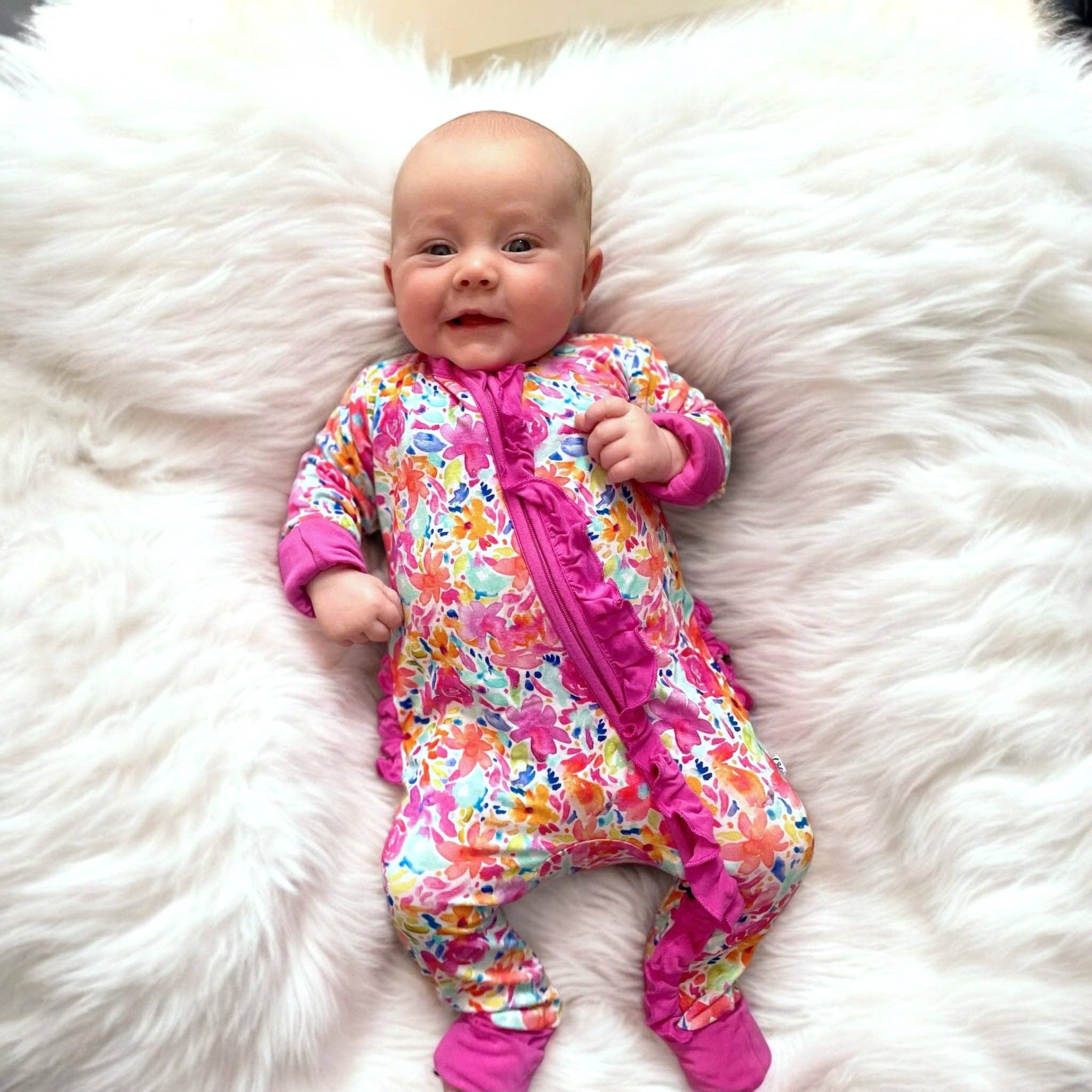Laree + Co. - Wholesale Sleepsuit - Baby - Korrie Floral Bamboo Ruffle Convertible Footie3