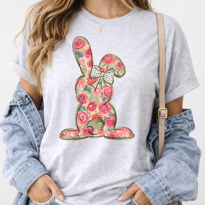 Bloemen Pasen Konijn Pasen Grafisch T-shirt voor wholesale door Simply Spoken Apparel