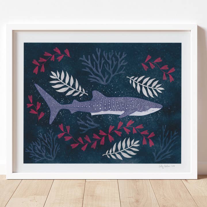 Stampa con squalo balena, senza cornice per la vendita all'ingrosso da parte di Sadly Harmless Illustration