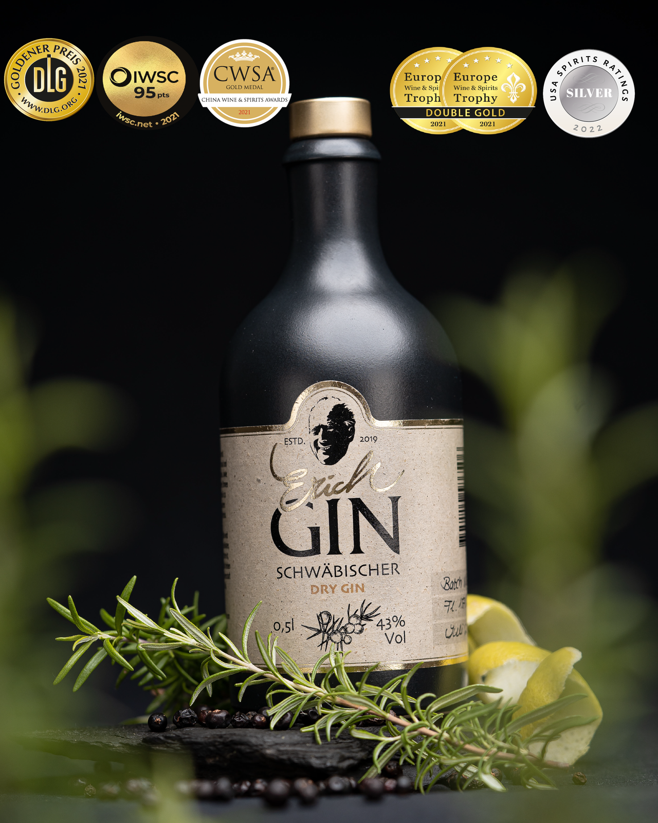 ErichGIN – Gin por atacado – Erich Schwäbischer Dry Gin 0,5 L 43% vol. - Nosso clássico0
