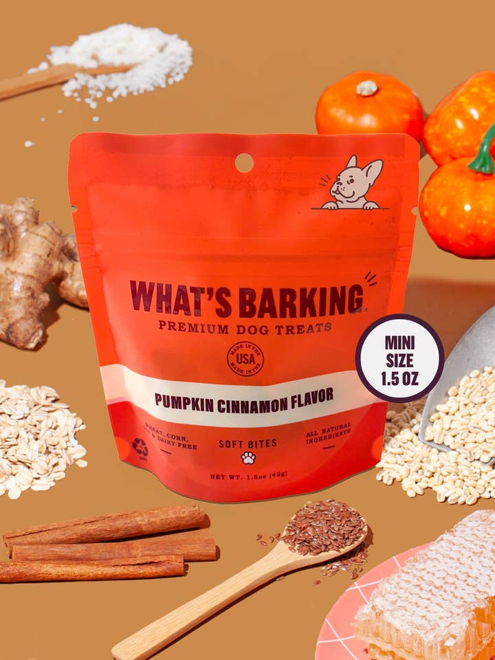 Pumpkin Cinnamon Dog Treats, 1.5oz Case for wholesale by What's Barking