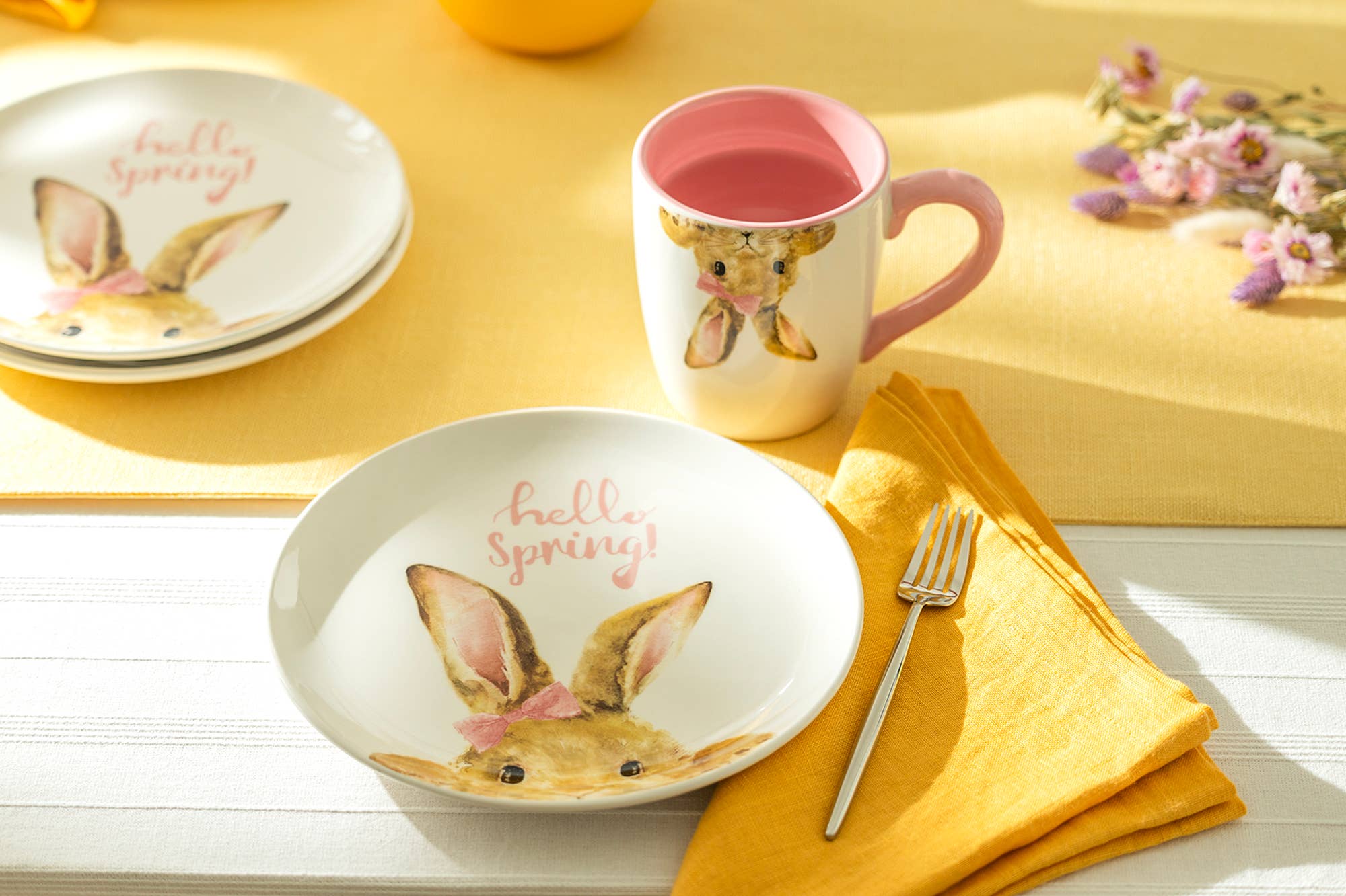 Grace Teaware - Wholesale Salad Plate - Hello Spring Pink Bunny 8.5" Dessert Salad Plate
