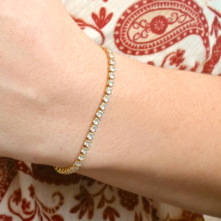 Bracelet chaîne tennis or 18 carats avec diamants CZ anti-ternissure pour la vente par Blueyejewelry