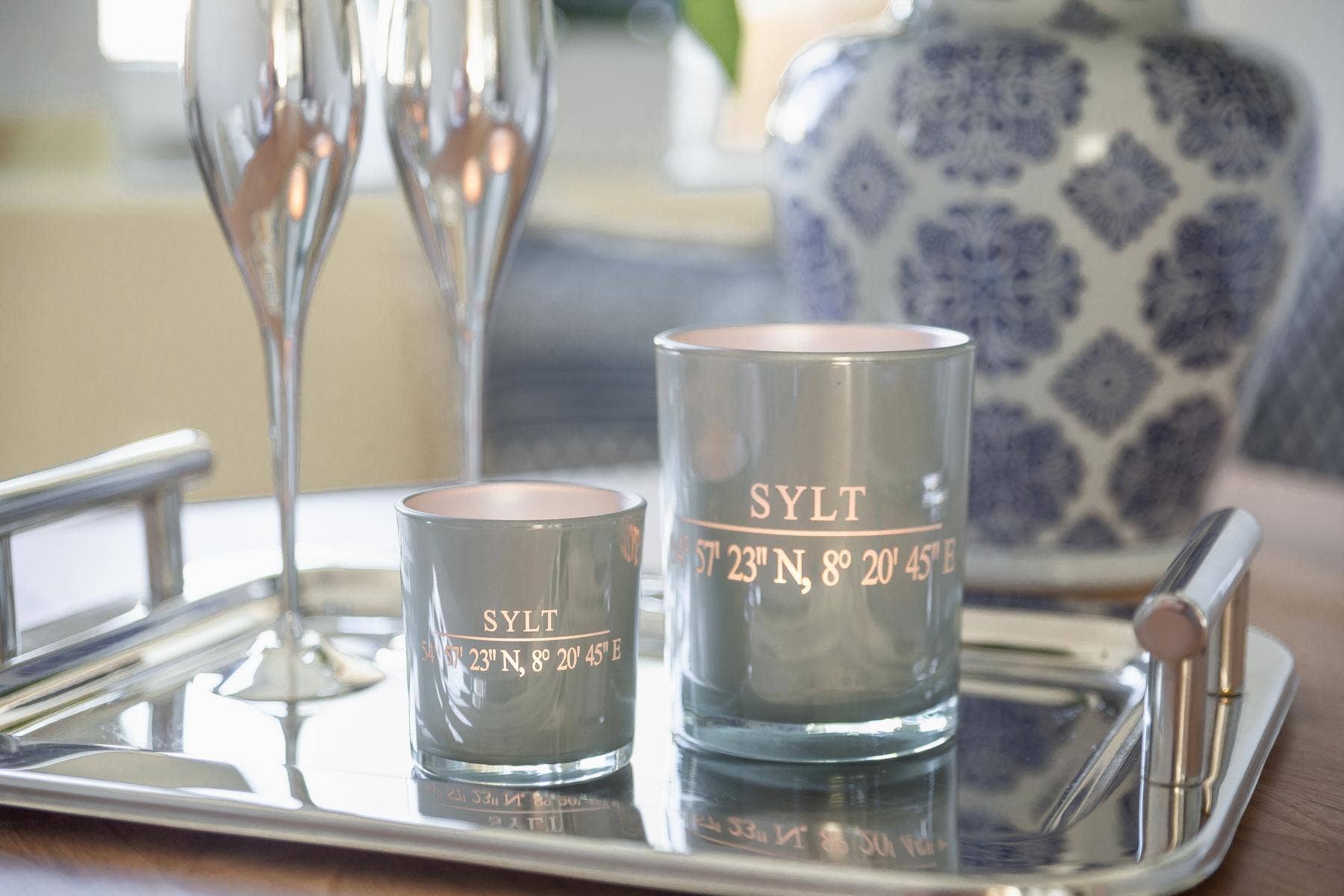 EDZARD – Engroshandel Lyseholder – Sæt med 2 grå fyrfadsglas Sylt (højde 8 cm, Ø 7,5 cm)3