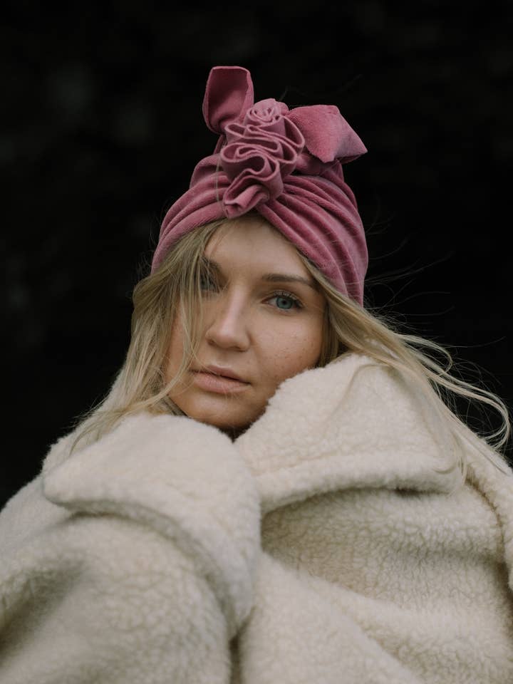 Turbante rosa empoeirado de veludo No.1 por atacado de Looks by Luks