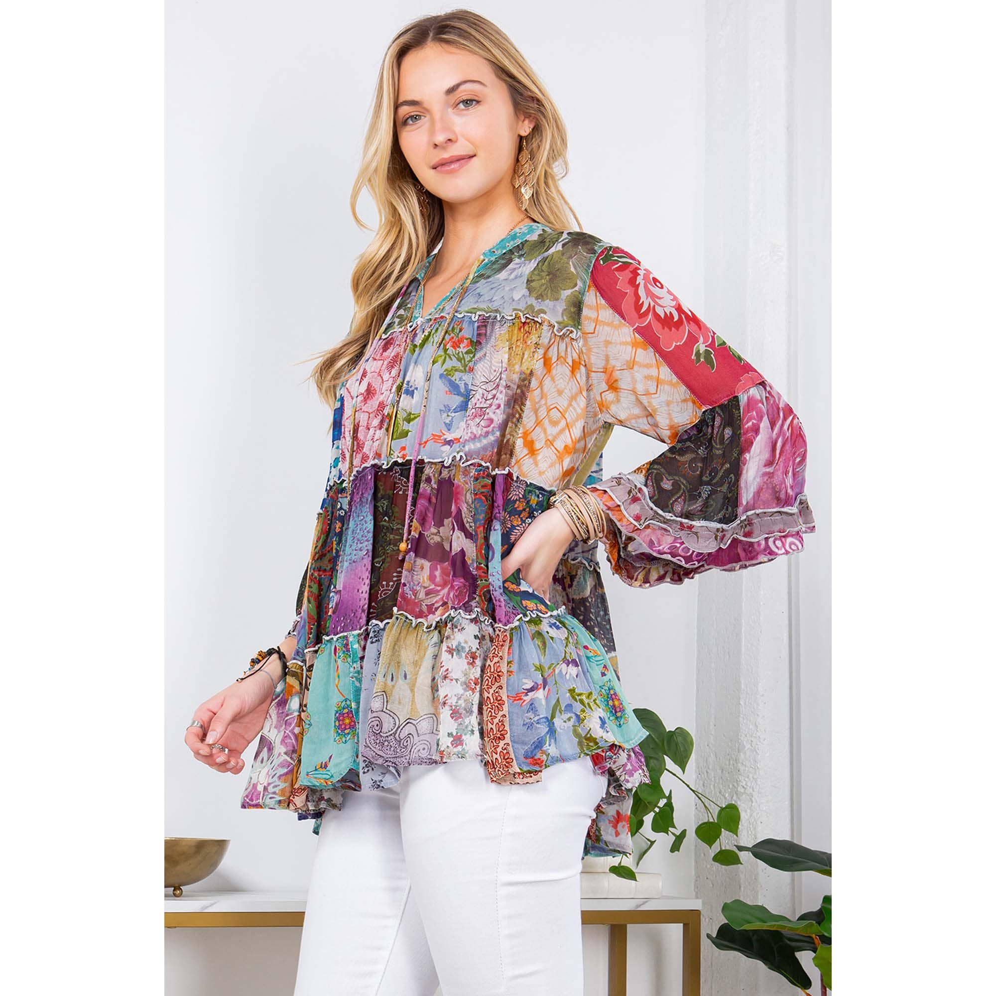 Young Threads - Venta al por mayor Blusa - Mujer - Top Jhabla con Cuello de Banda Teñido Chic (Nuevo Color)5