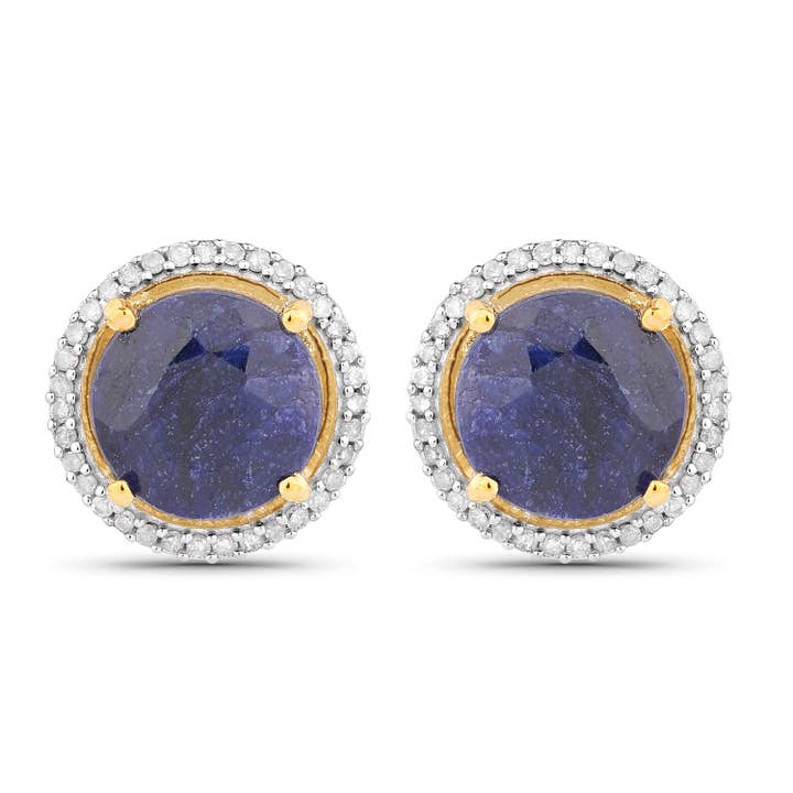 5.20 Carat Dyed Sapphire & Diamond Silver Earrings for wholesale by Quintessence Jewelry