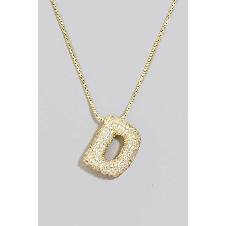 The Looks by Fame Accessories - Wholesale Pendant/Charm Necklace - Pave Bubble Initial Pendant Necklace