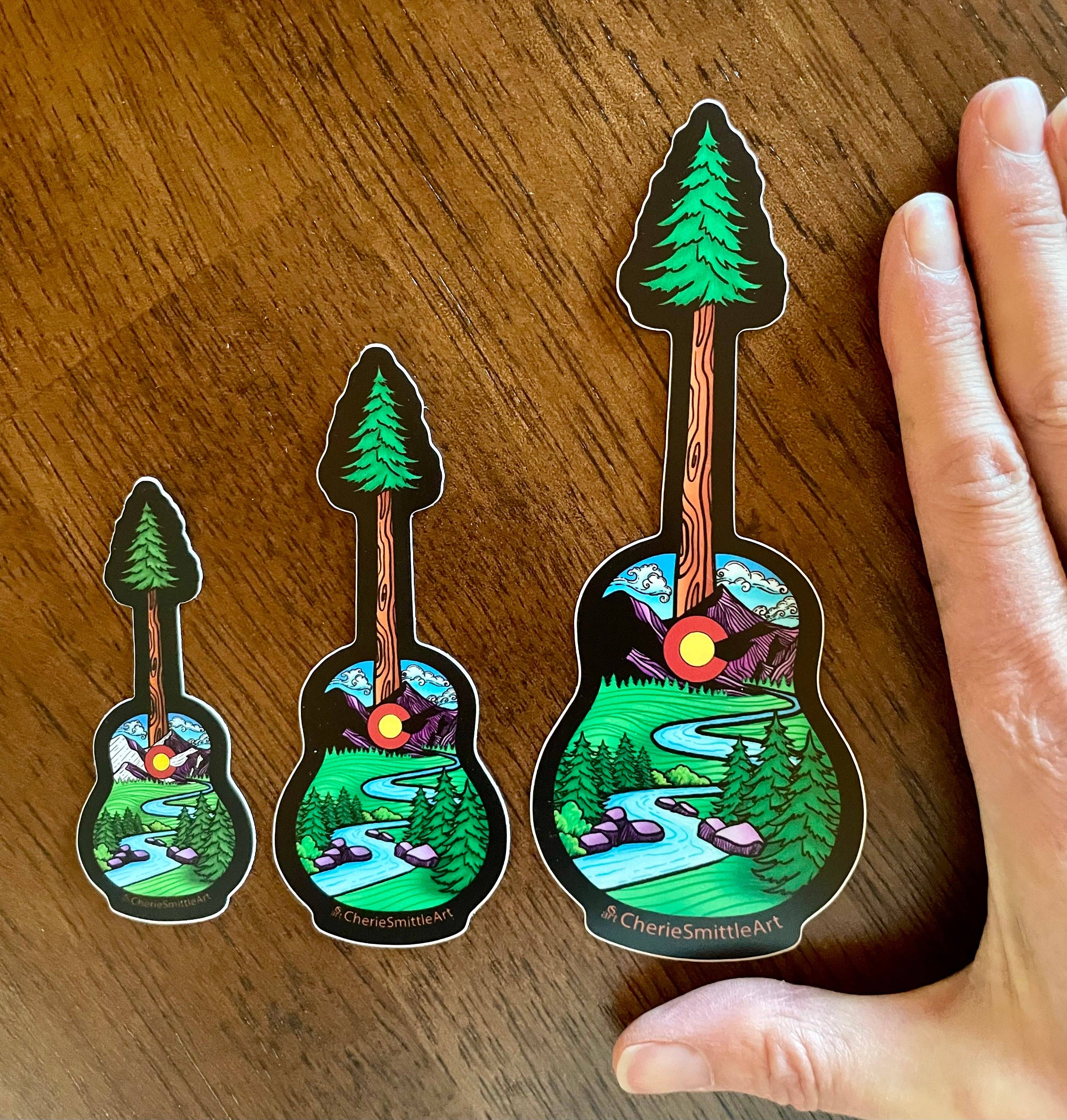 CherieSmittleArt - Wholesale Sticker - Idaho Springs CO Guitar Tree Sticker, Guitar Sticker2