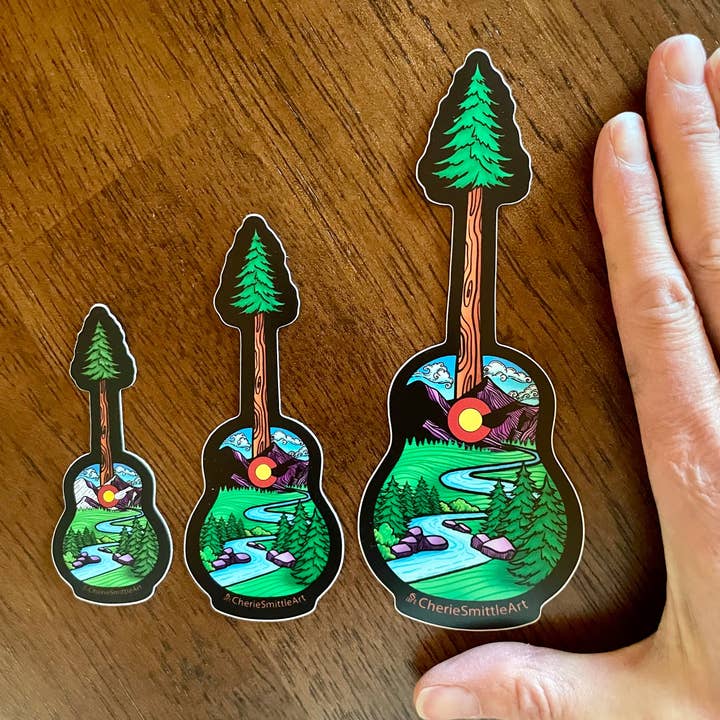 CherieSmittleArt - Wholesale Sticker - Idaho Springs CO Guitar Tree Sticker, Guitar Sticker2