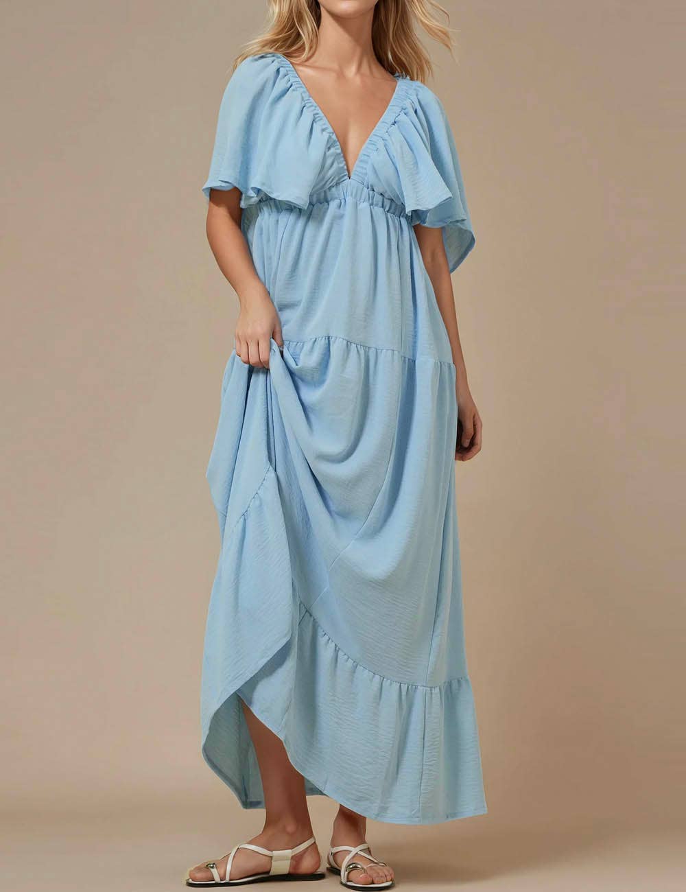 Sweetkama - Vente Robe – femme - Robe maxi unie décolleté en V et dos nu SKD15316